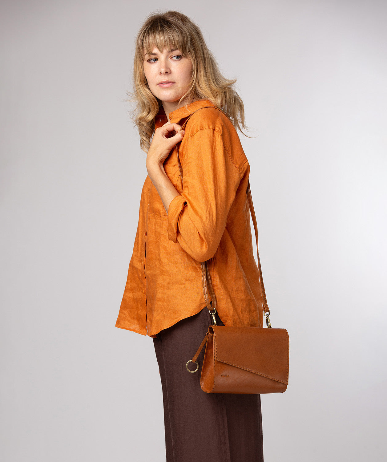 'Heron' Dark Tan Leather Cross Body Bag