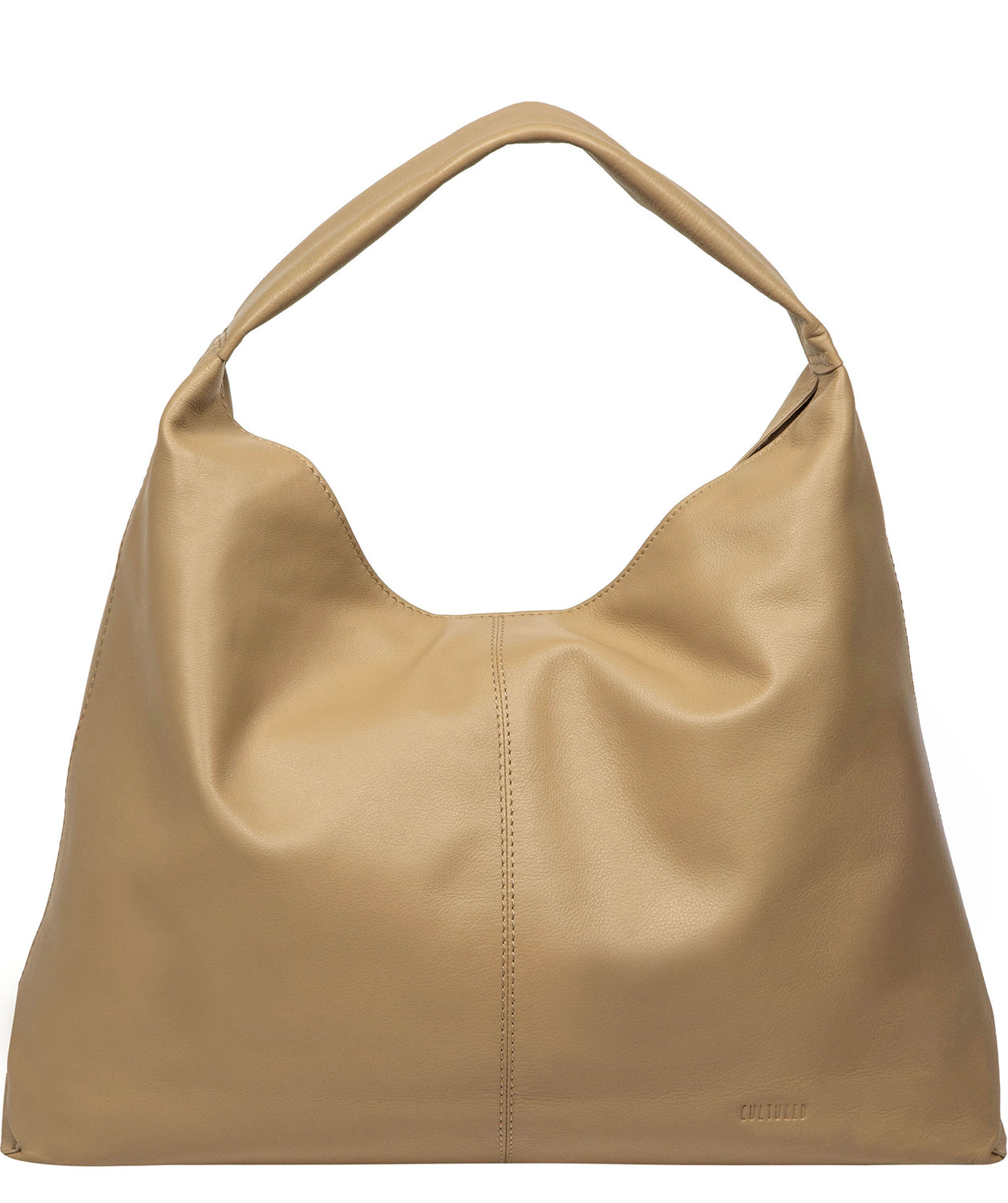 Cultured London Aspen beige leather tote bag front view