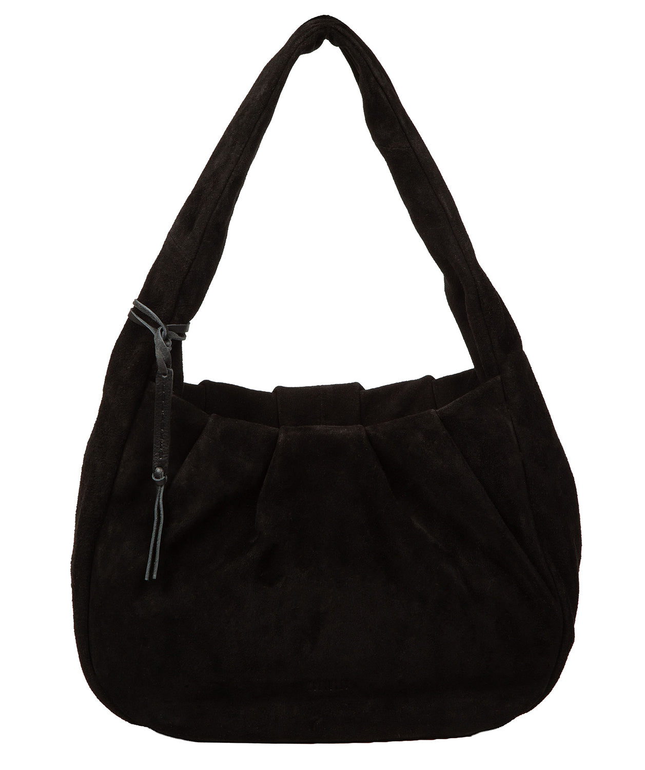 Cultured London Beatriz black suede handbag front view