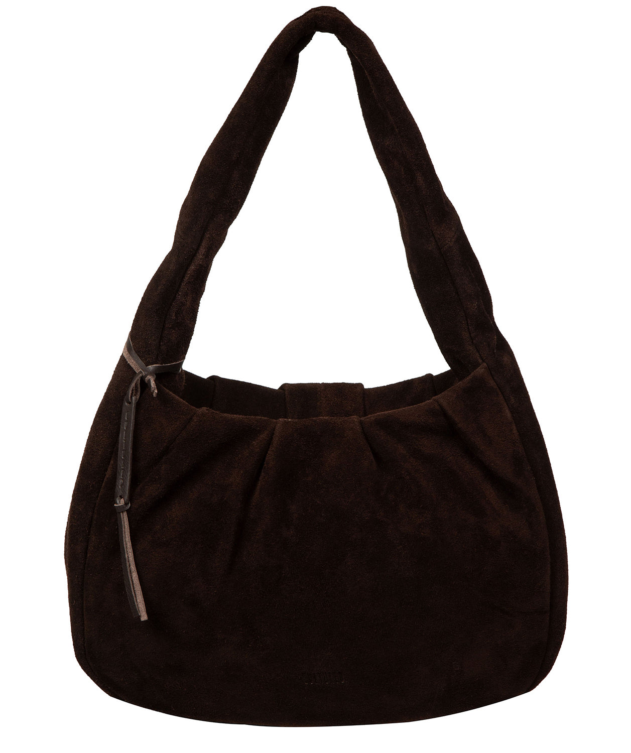 Cultured London Beatriz cocoa suede handbag front view