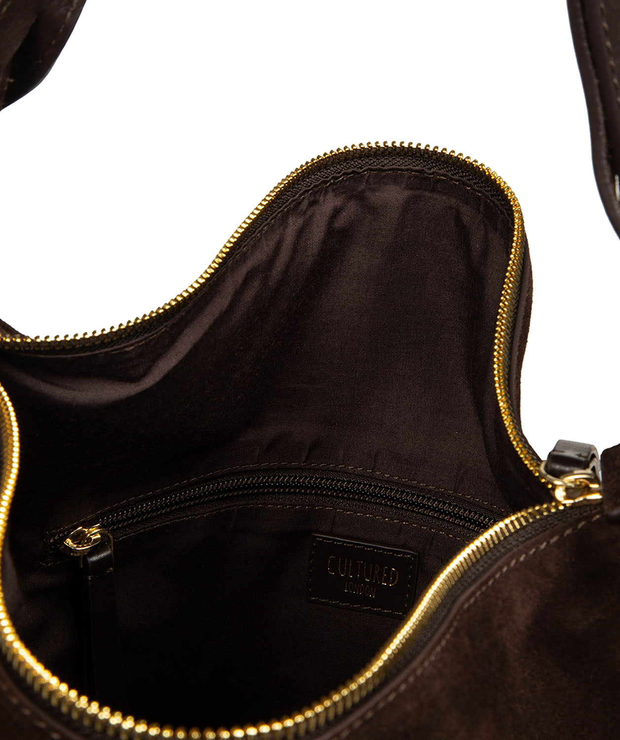 Gold-coloured metal hardware and zip detailing