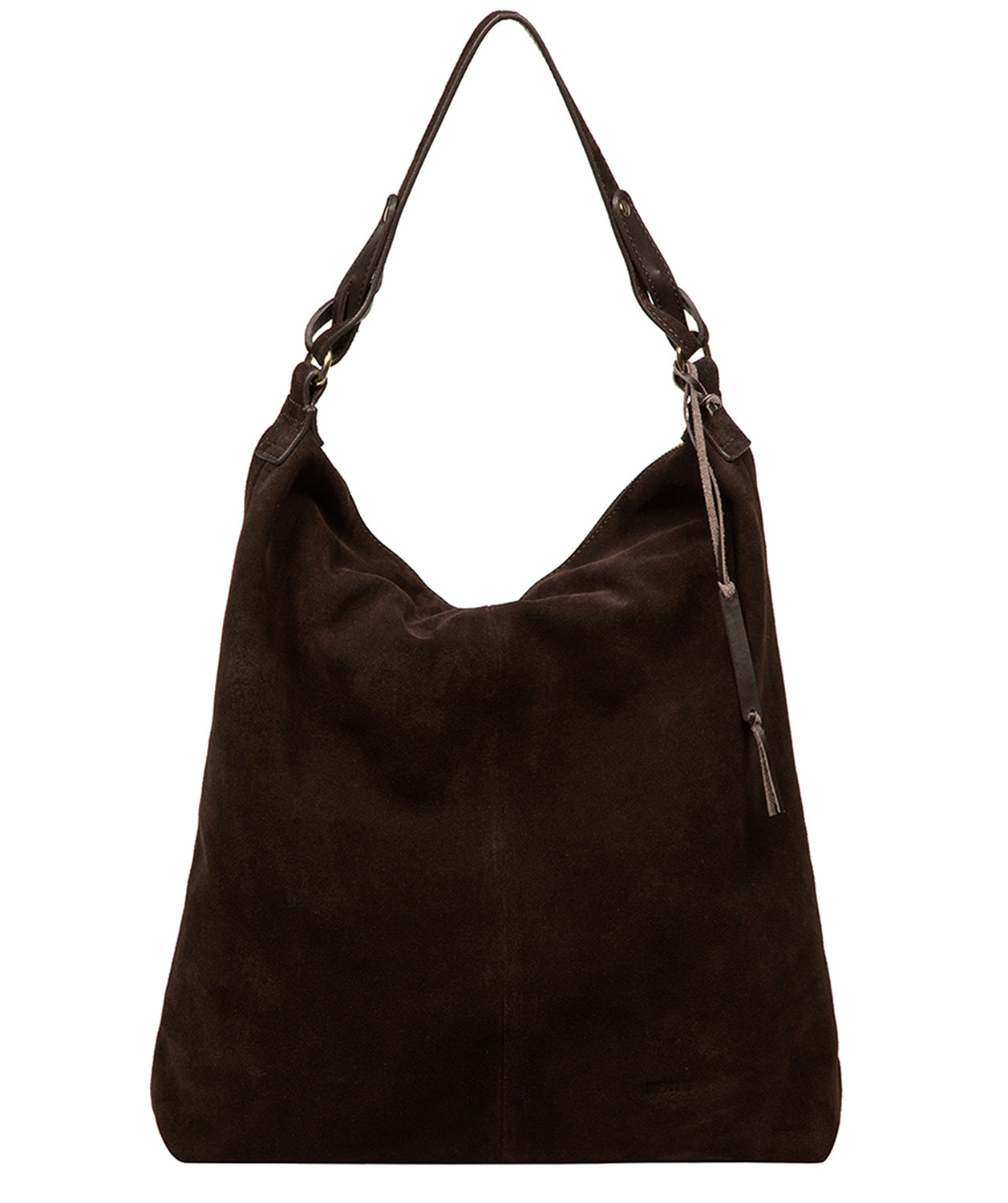 Cultured London Harmony cocoa suede leather tote bag front view