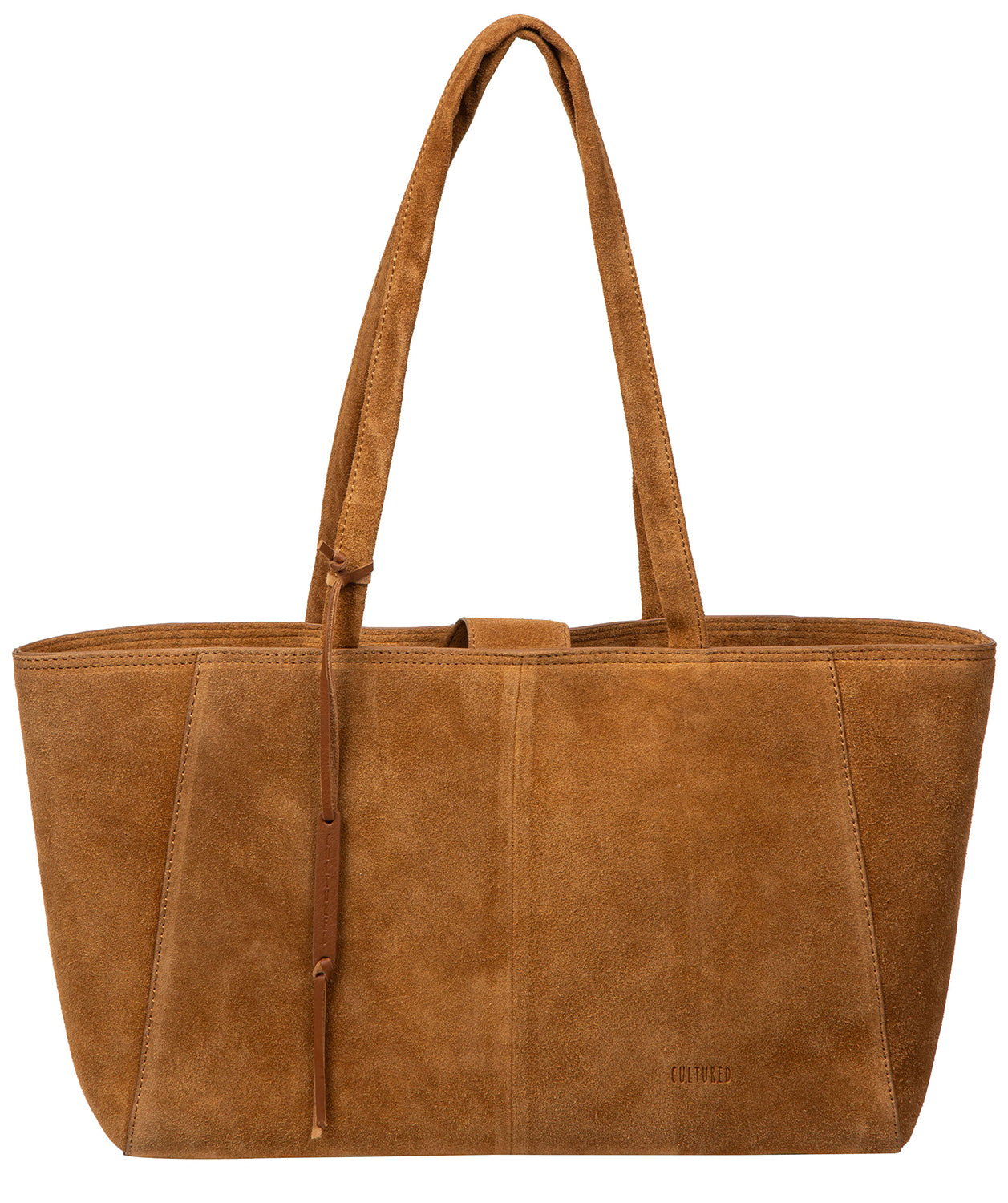 Cultured London Matilde tan suede handbag front view