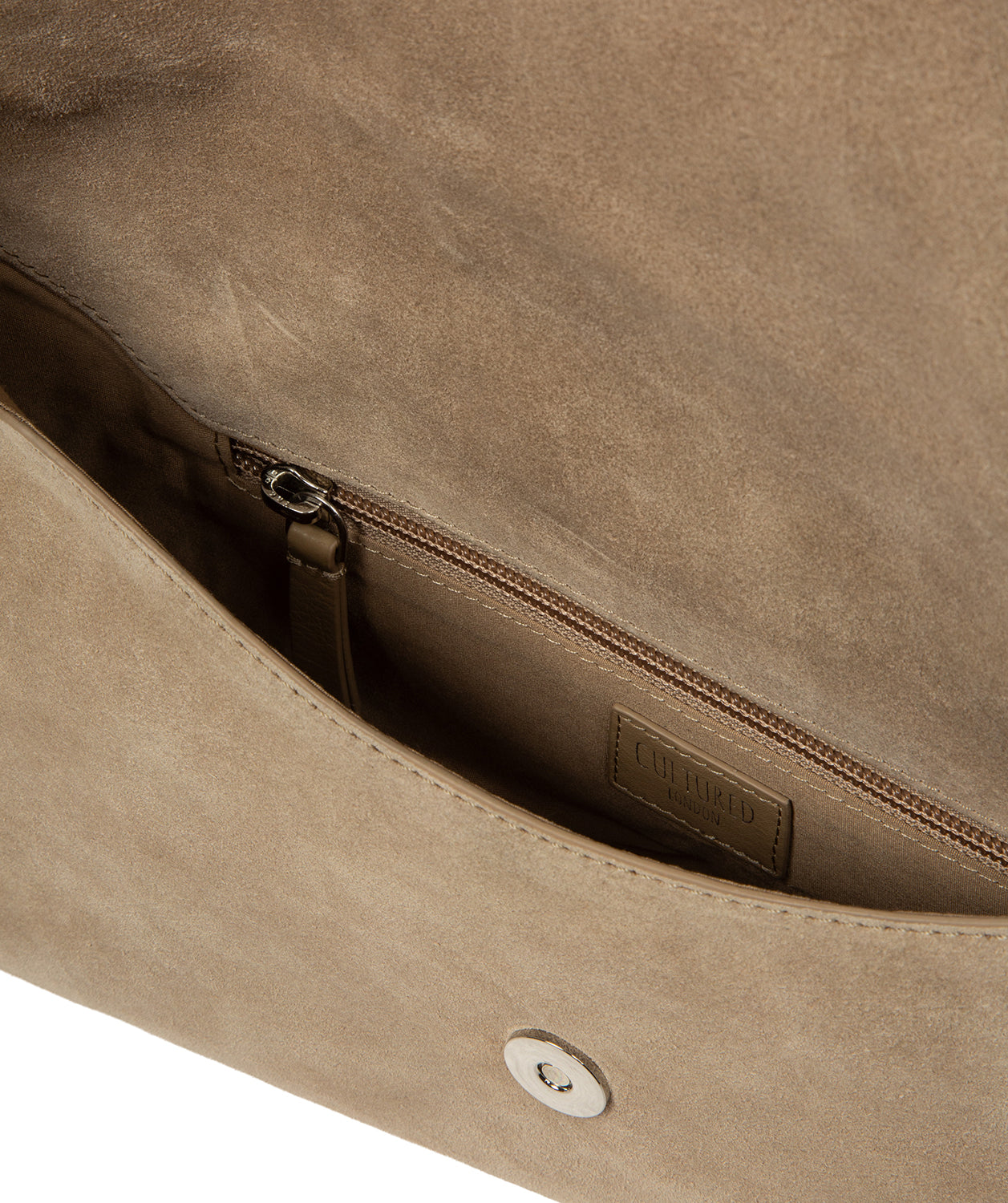 side profile showing gold-coloured metal fittings
