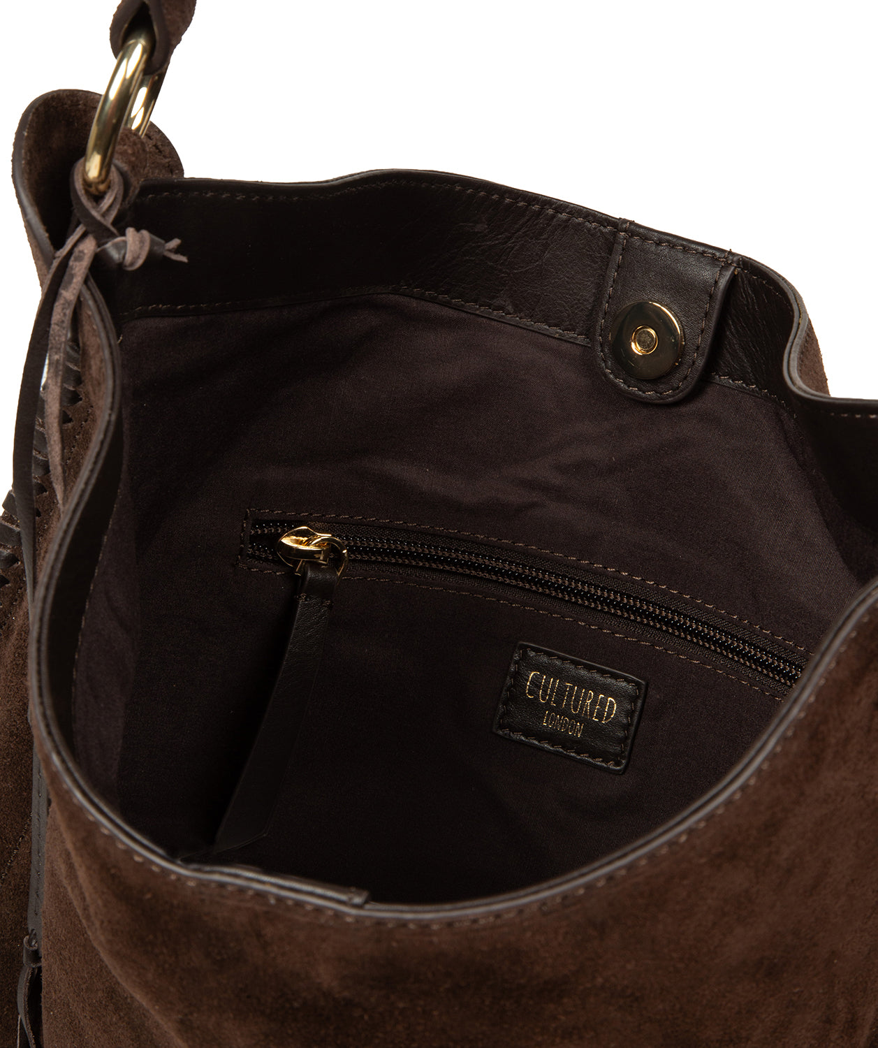 Suede shoulder strap with woven leather design