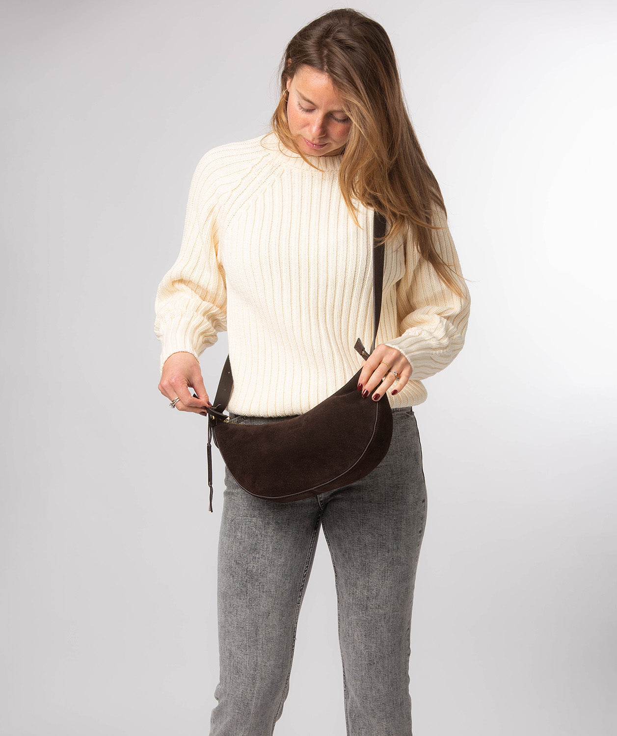 'Carine' Cocoa Suede Cross Body Bag