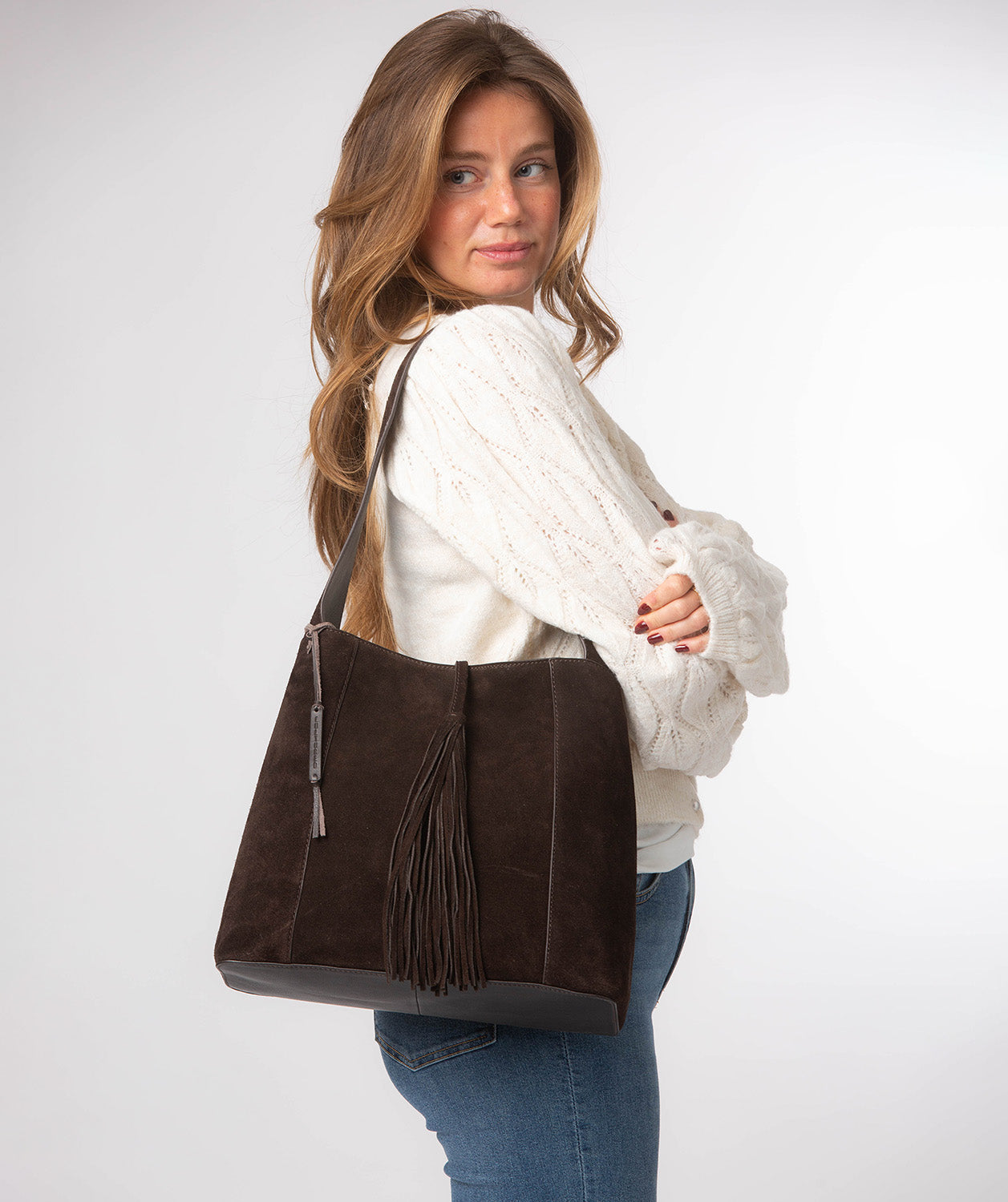 'Anitta' Cocoa Suede Shoulder Bag