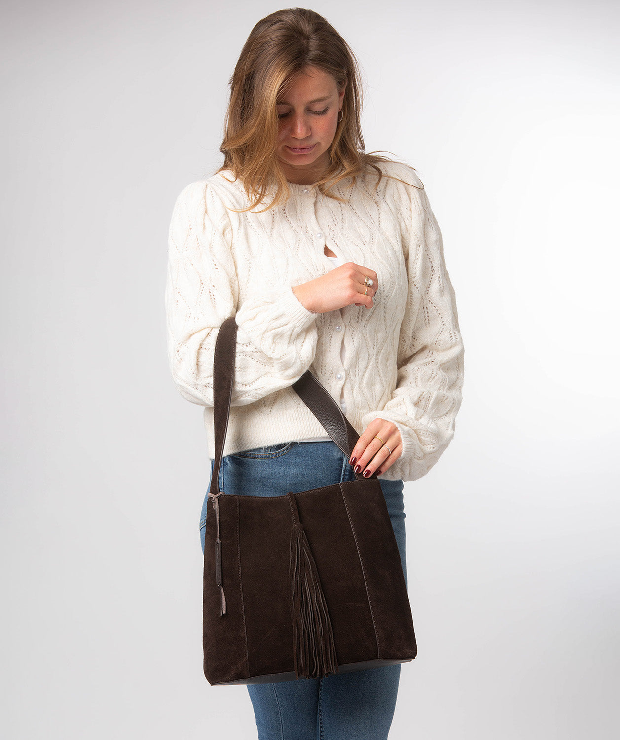 'Anitta' Cocoa Suede Shoulder Bag