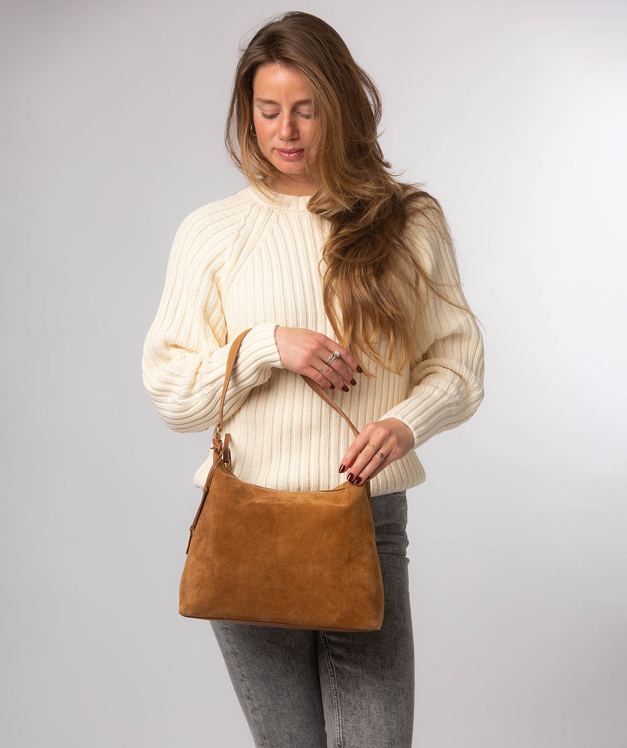 'Camille' Tan Suede Shoulder Bag