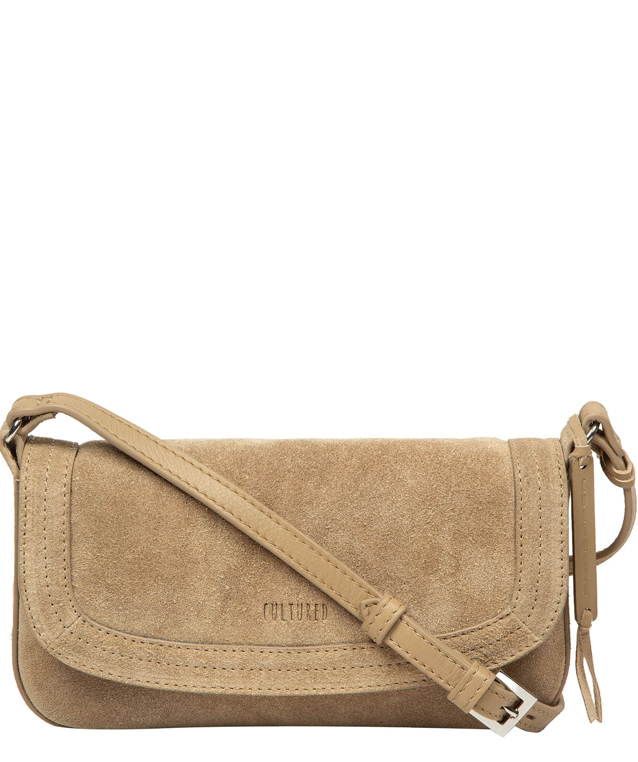 Ashe crossbody bag side profile with adjustable leather strap