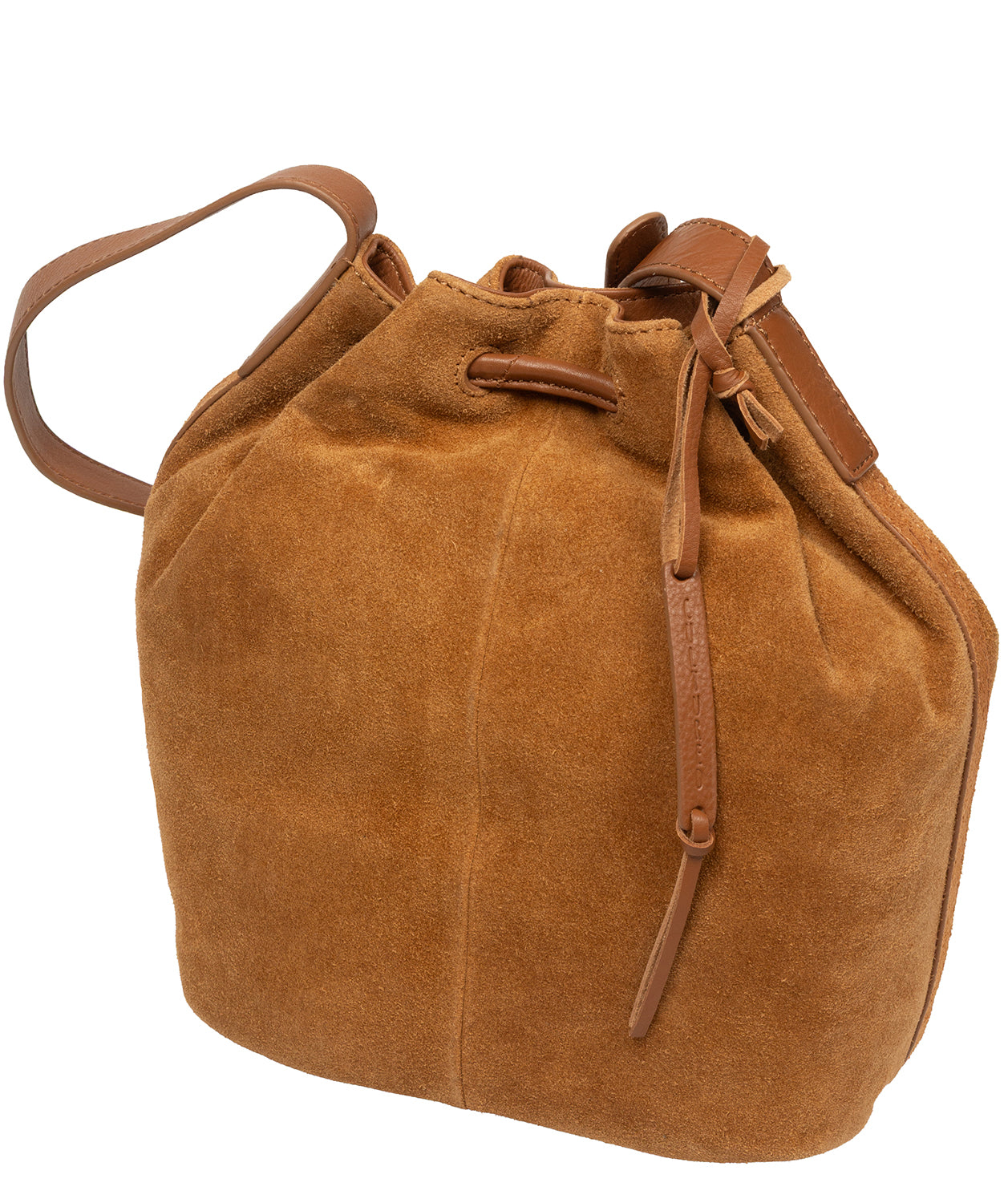 Emerson shoulder bag side profile showing leather trim