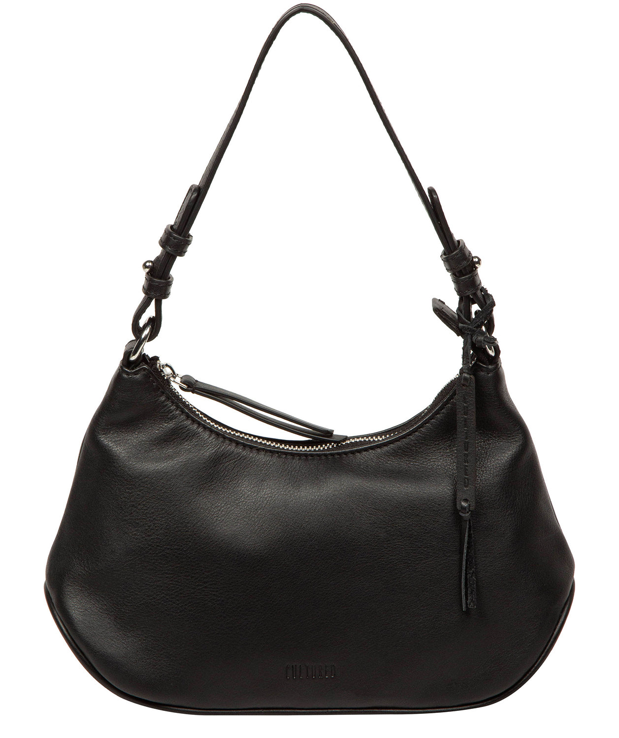Cultured London Amaya black leather grab bag front view