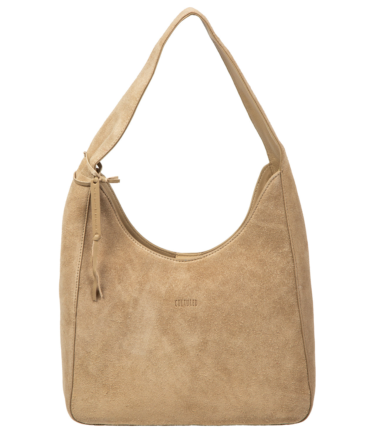 Cultured London Eloise beige suede leather handbag front view