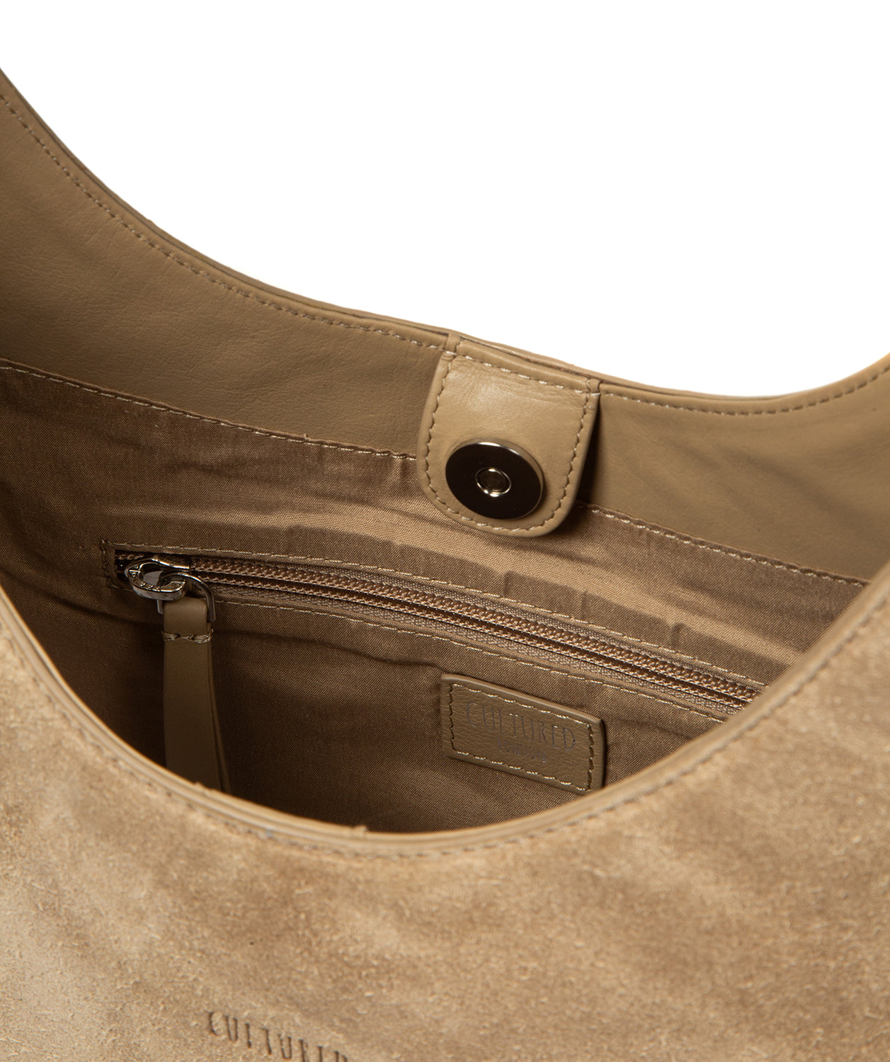Eloise handbag blind embossed logo and hanging charm detail