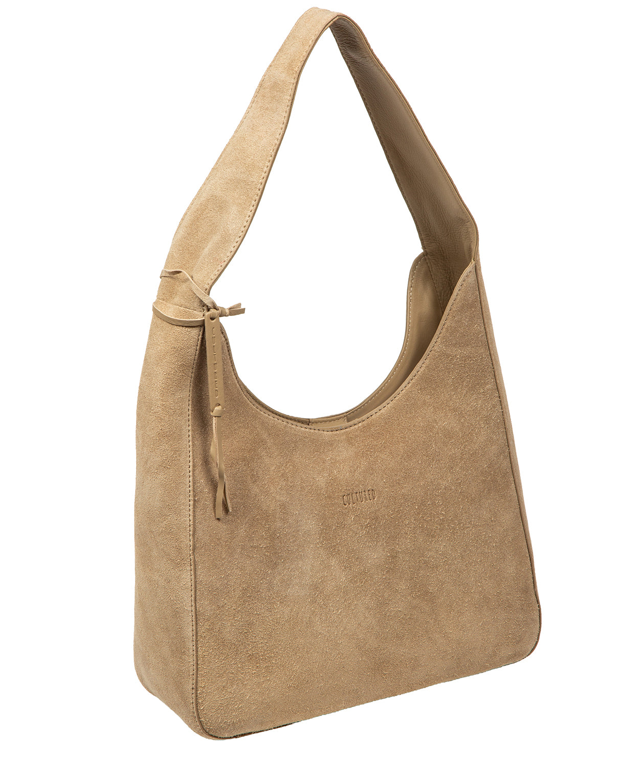 Eloise handbag side profile showing natural leather trim