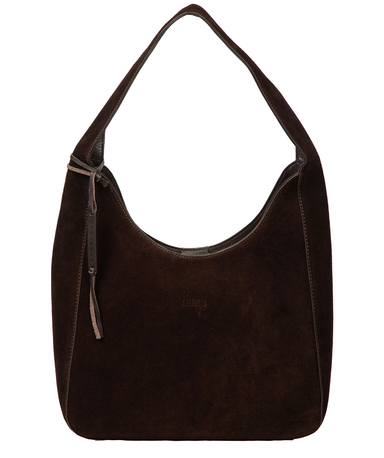 Cultured London Eloise cocoa suede handbag front view