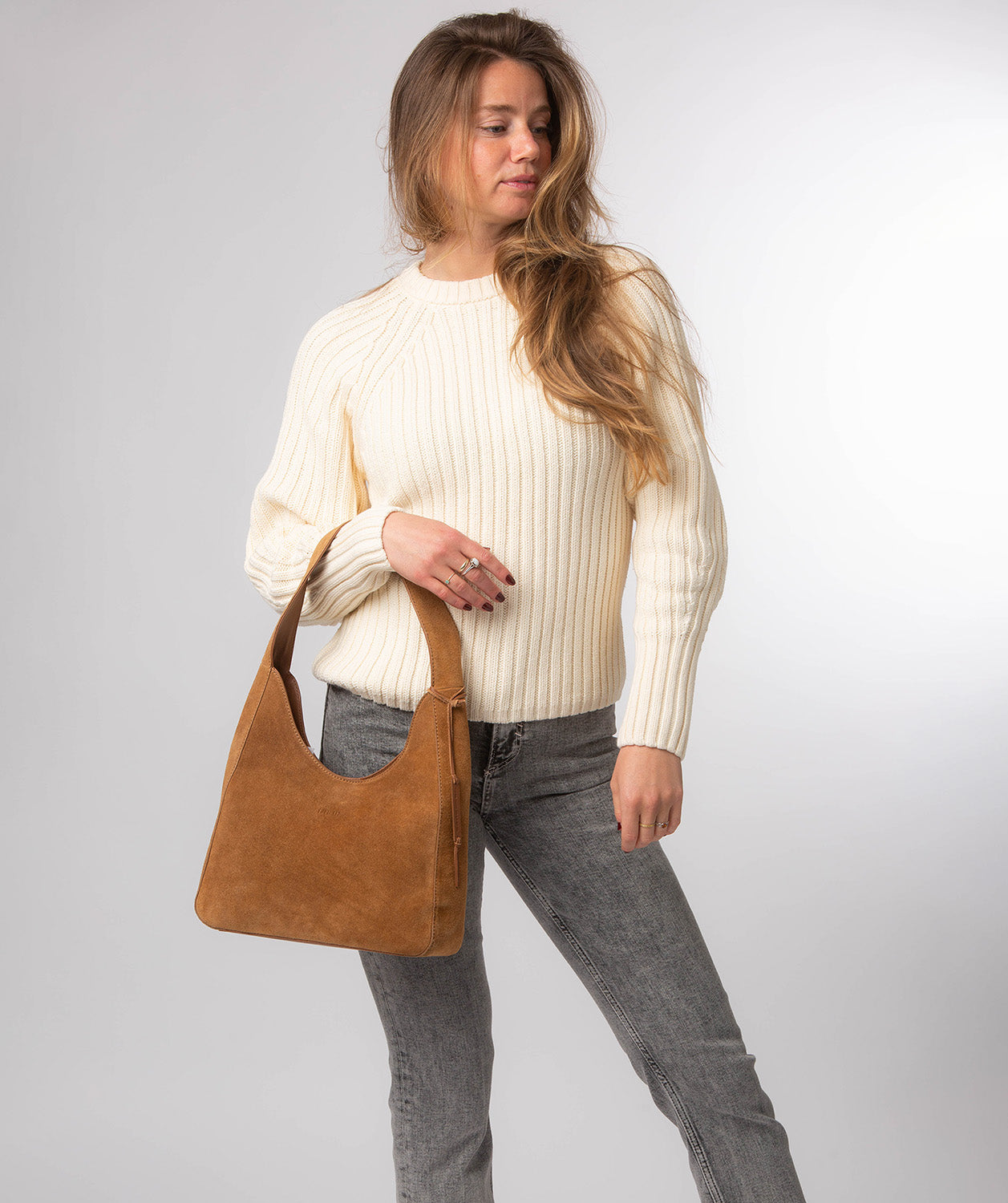 Cultured London Eloise tan suede handbag front view