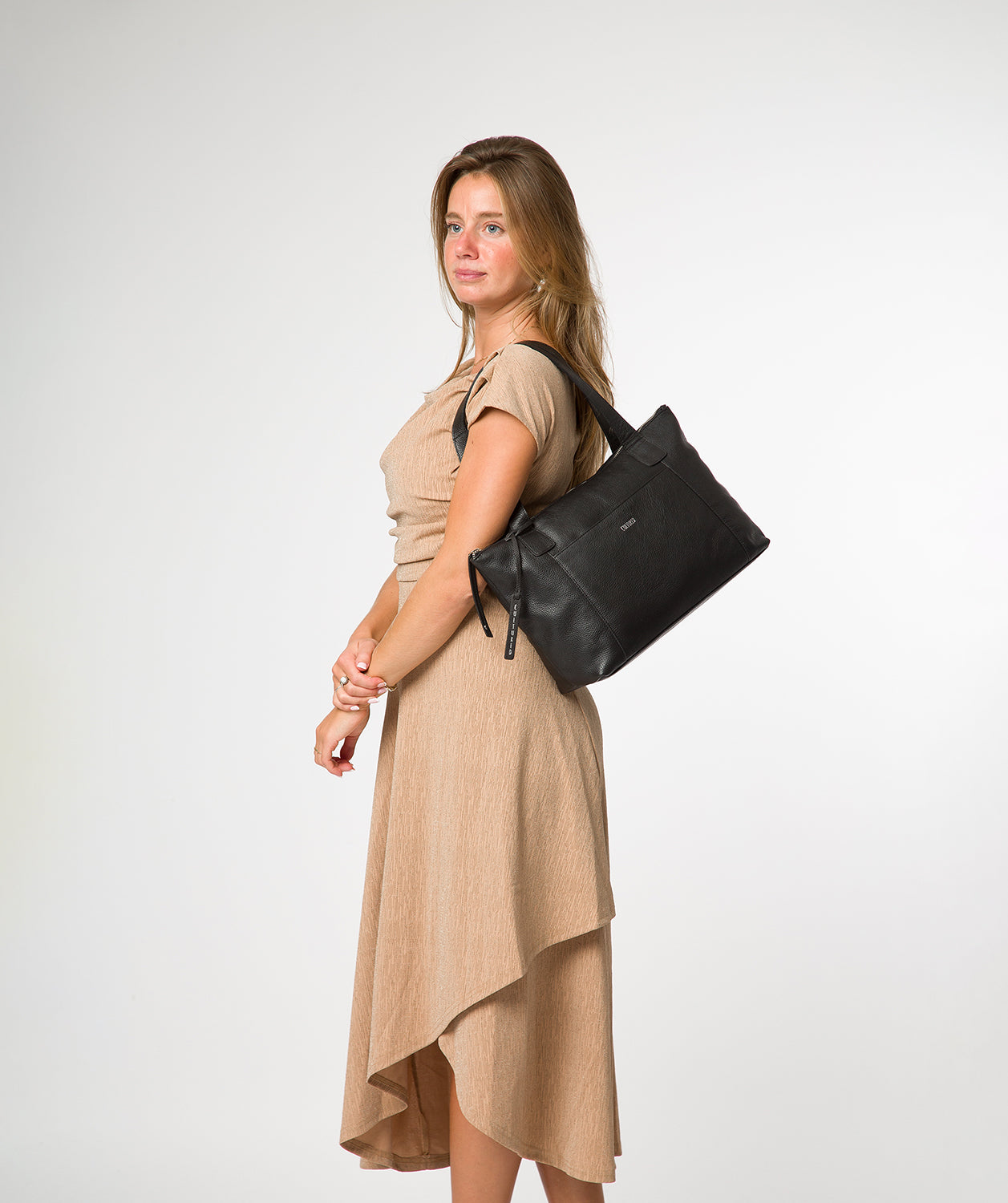 'Marina' Black Leather Tote Bag