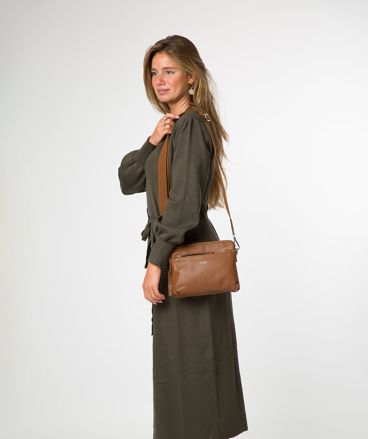 'Celia' Rich Tan Leather Cross Body Bag