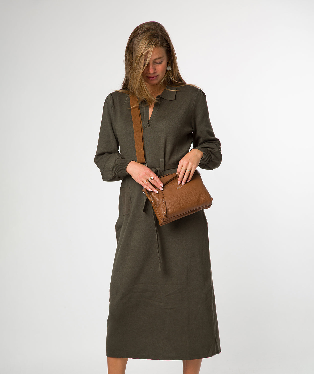 'Celia' Rich Tan Leather Cross Body Bag