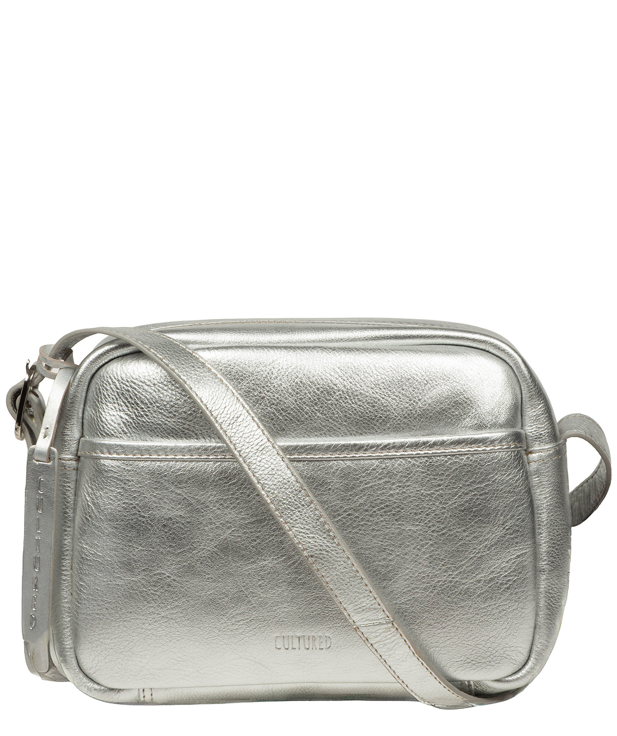 'Ariella' Metallic Silver Leather Cross Body Bag