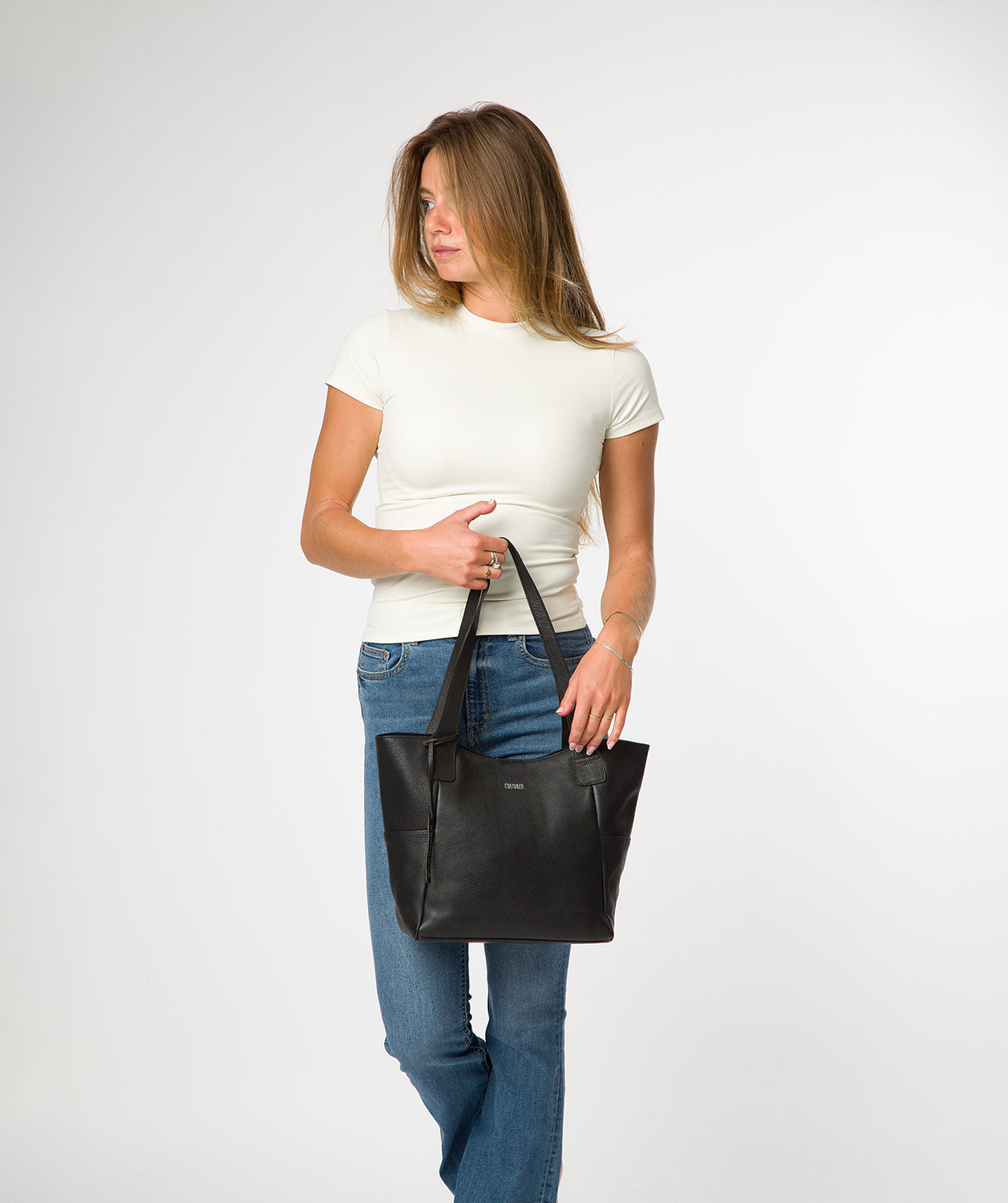 'Lisette' Black Leather Tote Bag