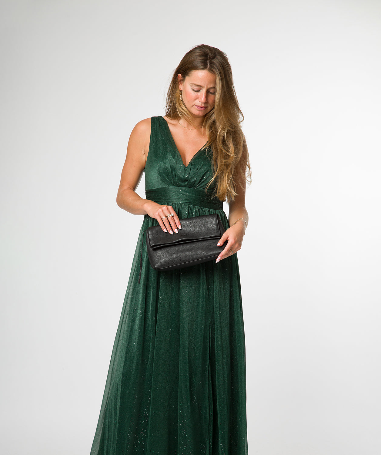 'Isabetta' Black Leather Clutch Bag