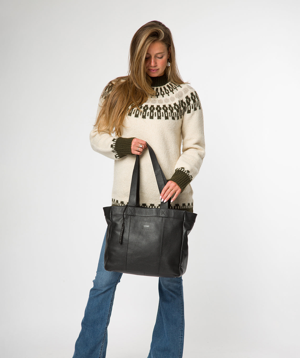 'Gisella' Black Leather Tote Bag