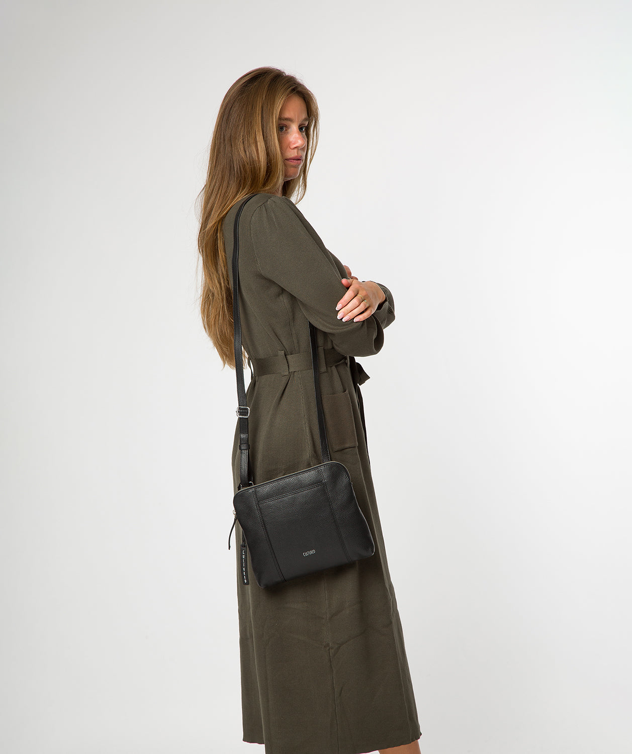 'Celina' Black Leather Cross Body Bag