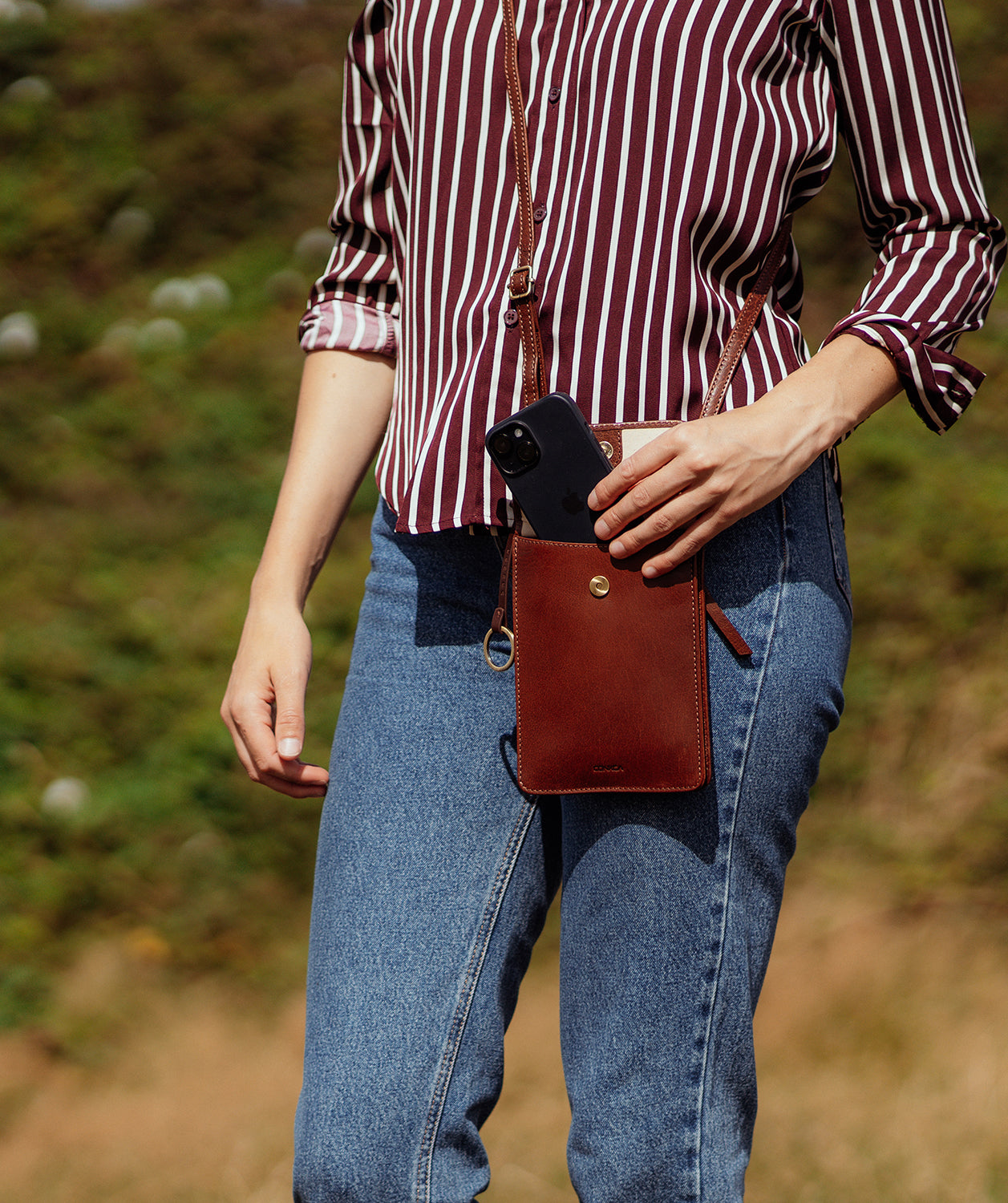 'Seraphina' Conker Brown Leather Cross Body Phone Bag