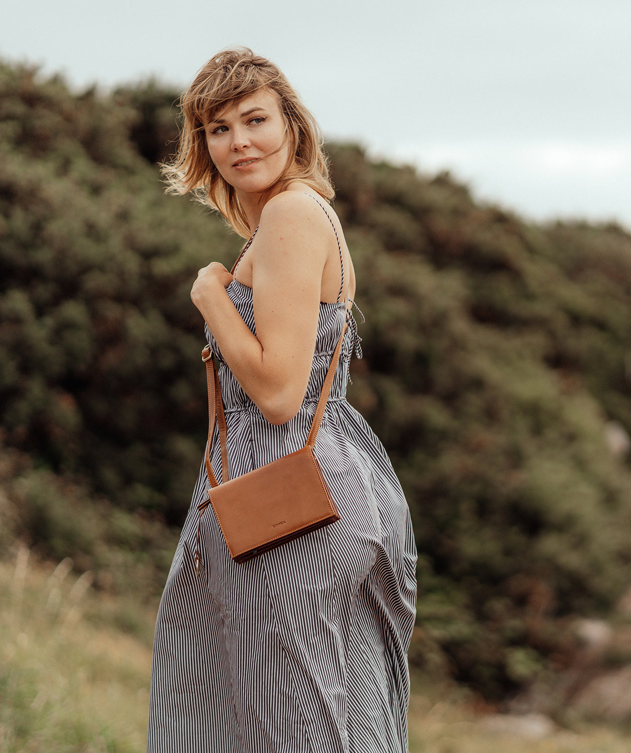 'Fleur' Conker Brown & Dark Tan Leather Cross Body Bag