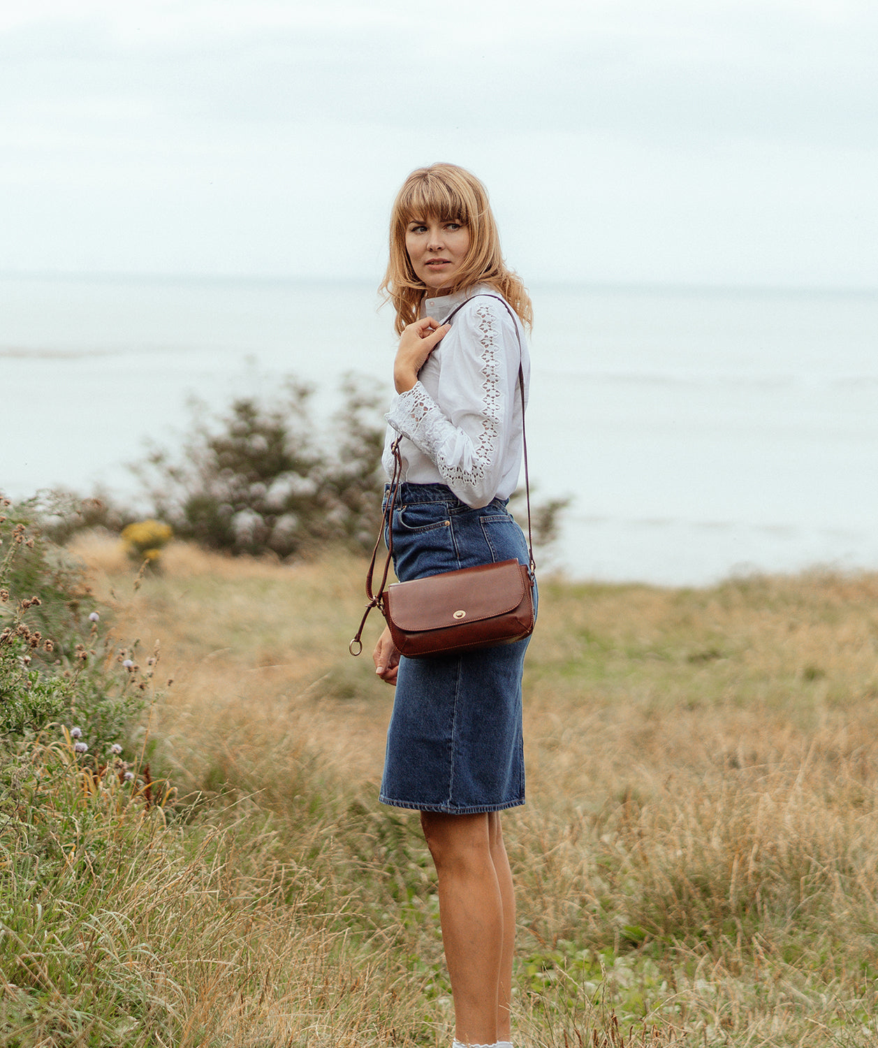 'Odessa' Conker Brown Leather Cross Body Bag