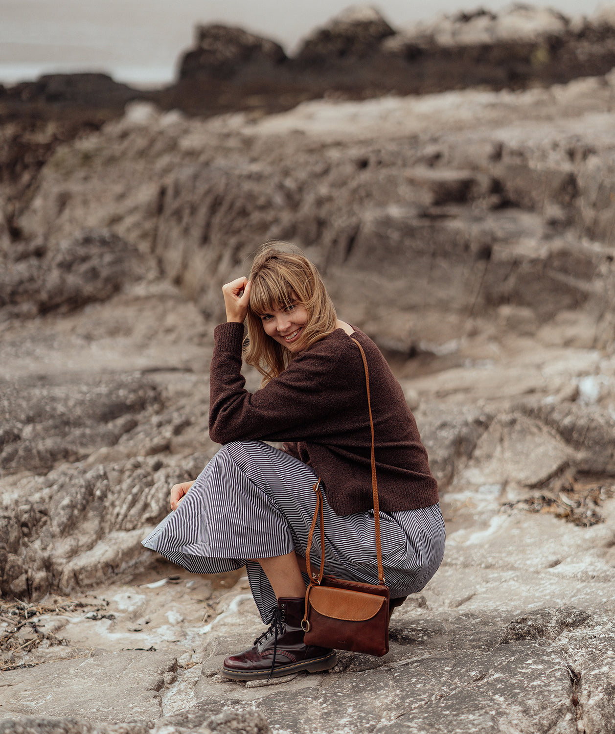 'Marietta' Conker Brown & Dark Tan Leather Cross Body Bag
