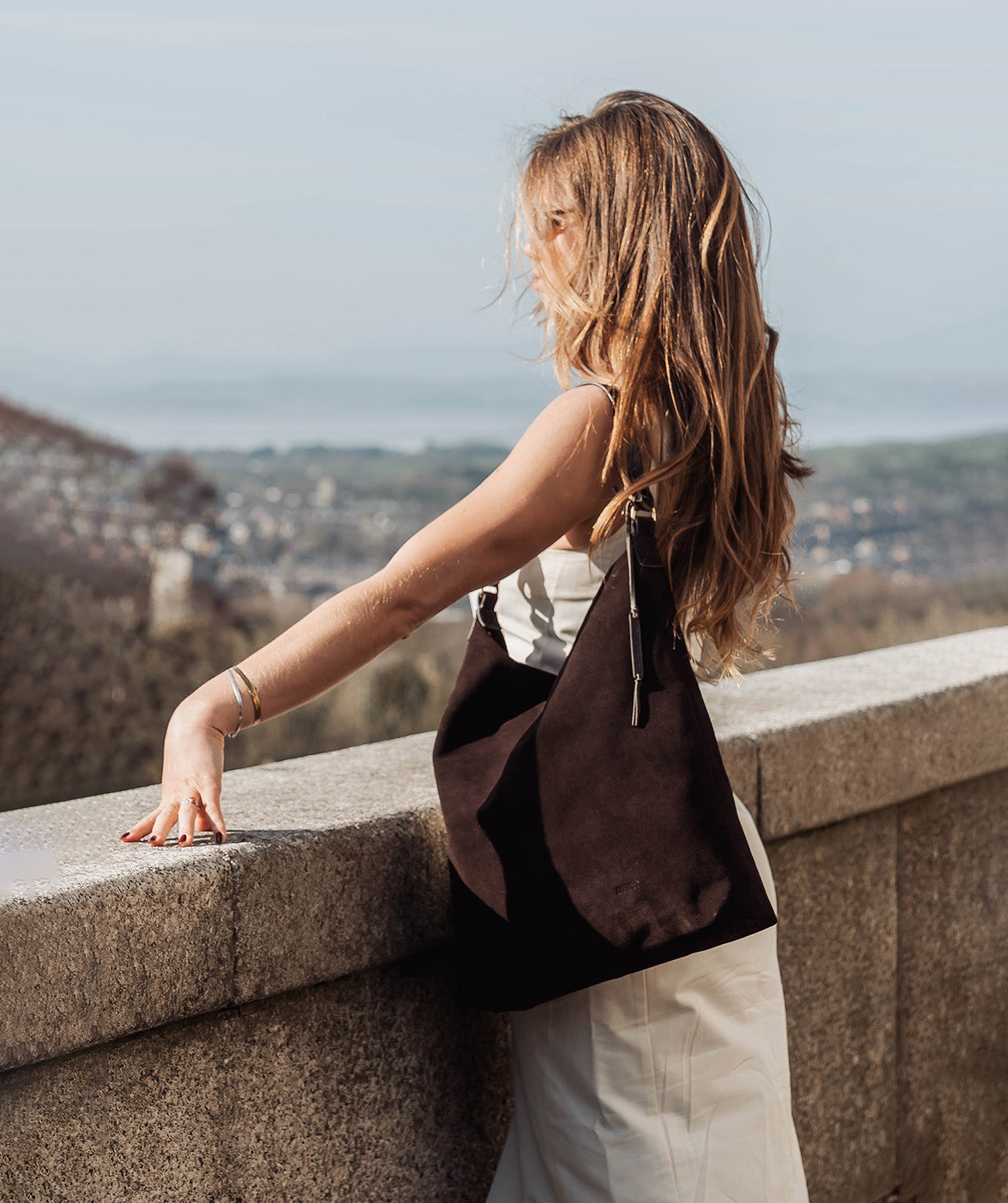 'Harmony' Cocoa Suede Leather Tote Bag