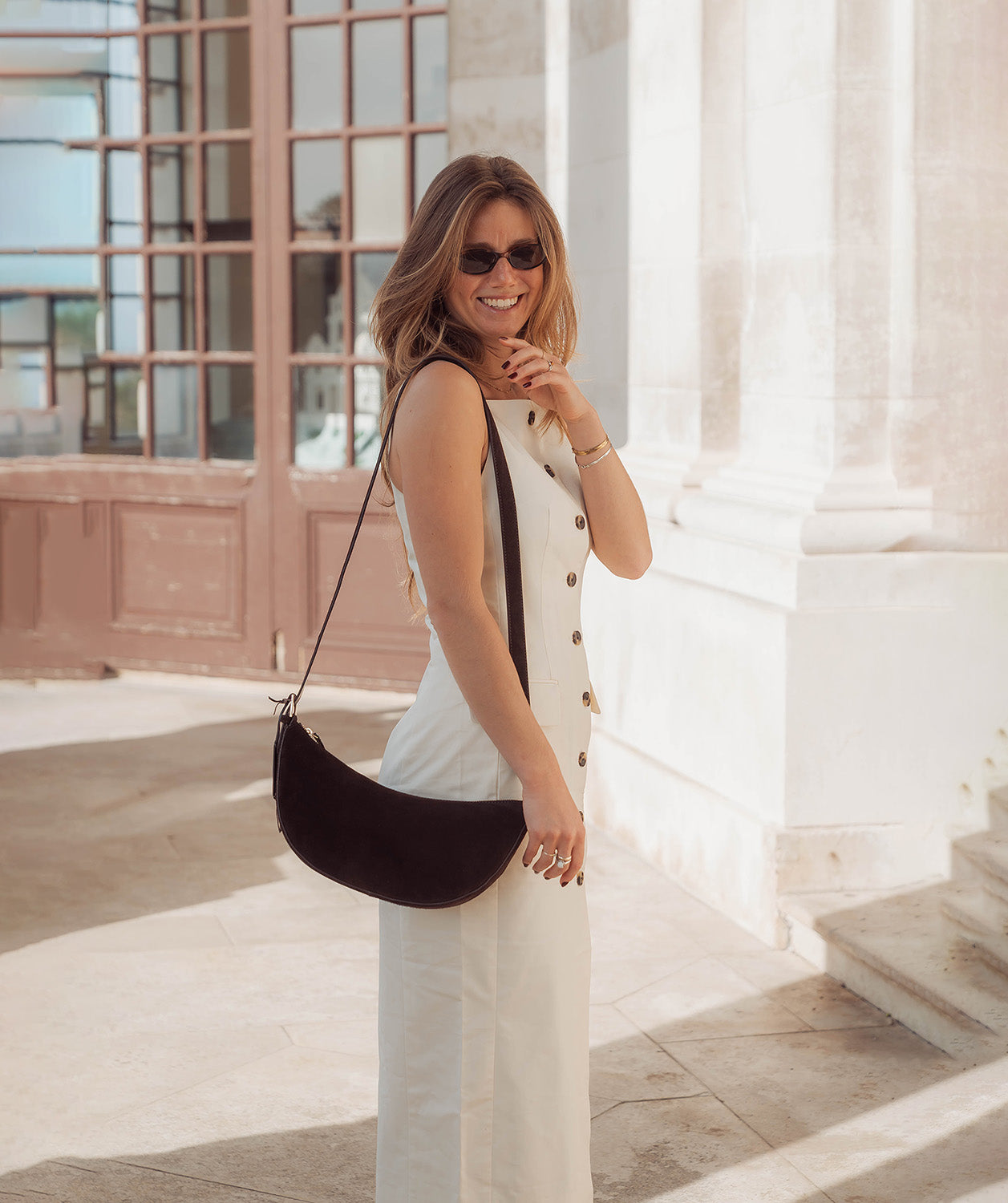 'Carine' Cocoa Suede Cross Body Bag