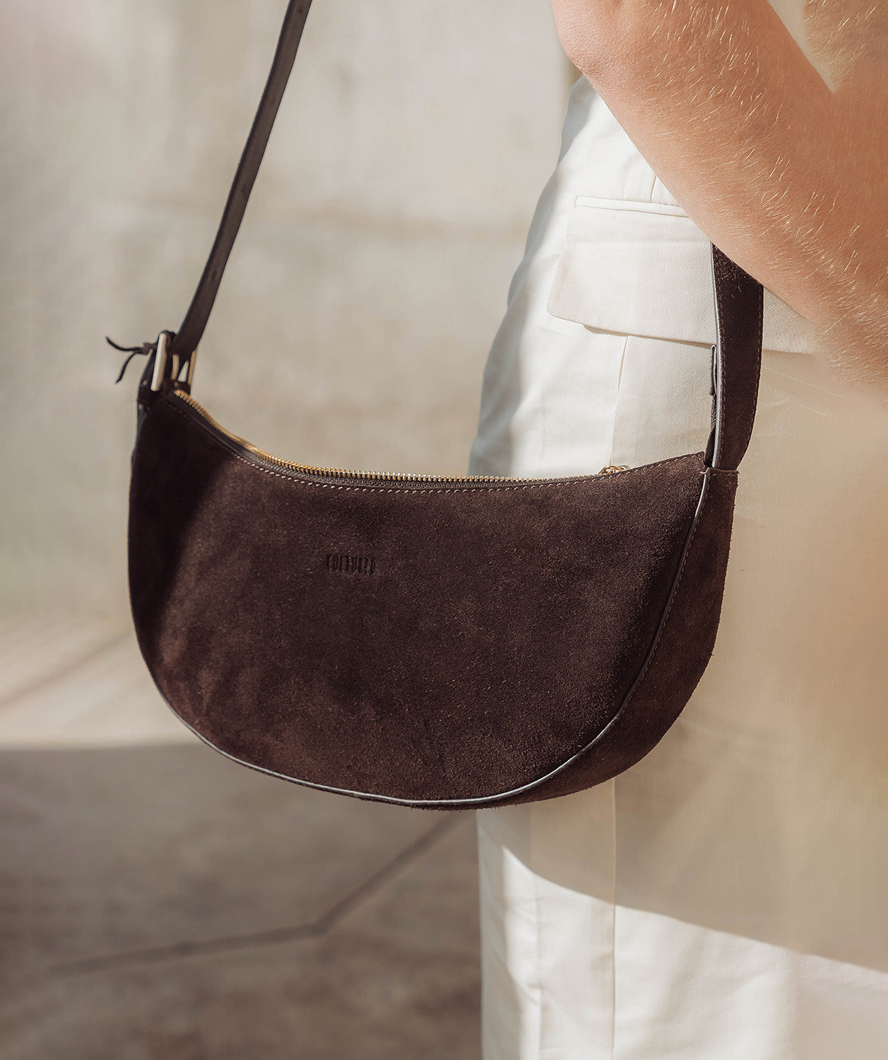 'Carine' Cocoa Suede Cross Body Bag