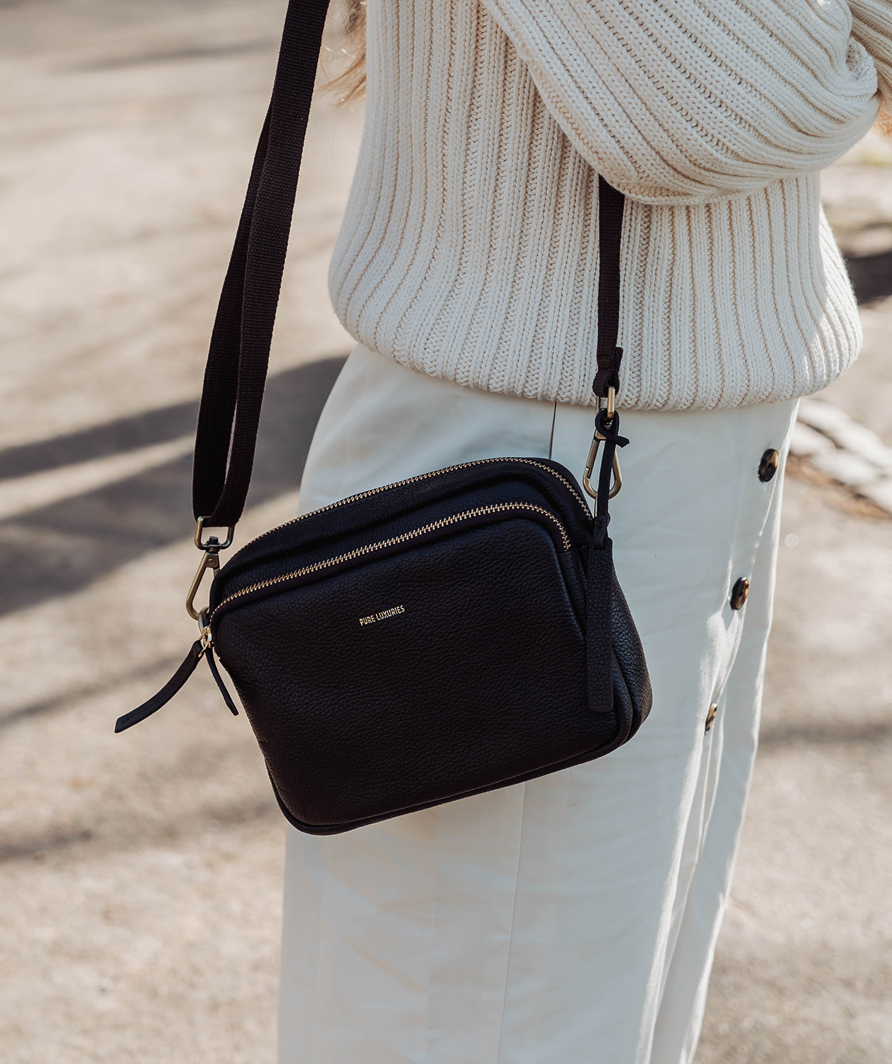 'Eris' Black Leather Cross Body Bag