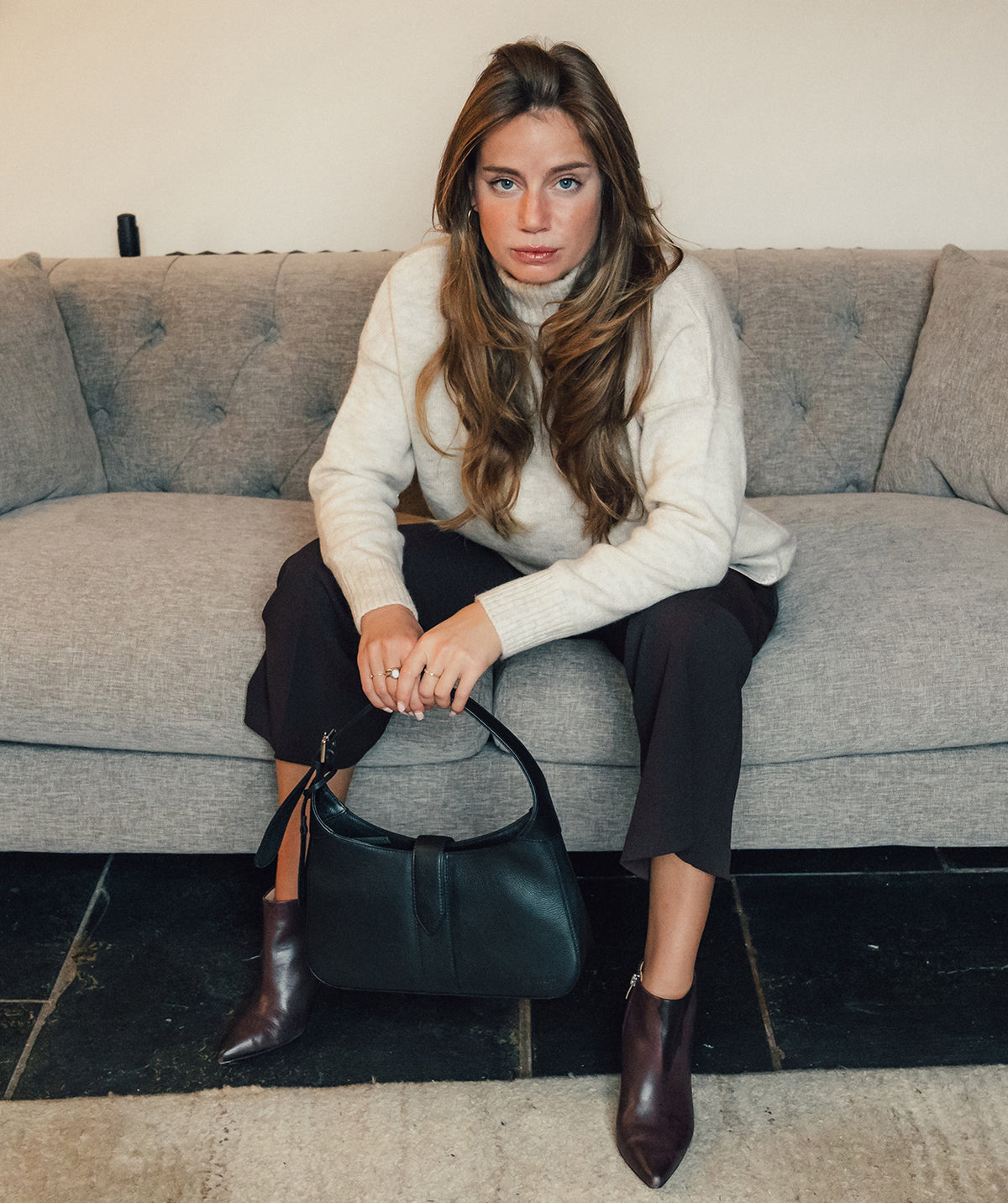 'Suki' Black Leather Evening Bag