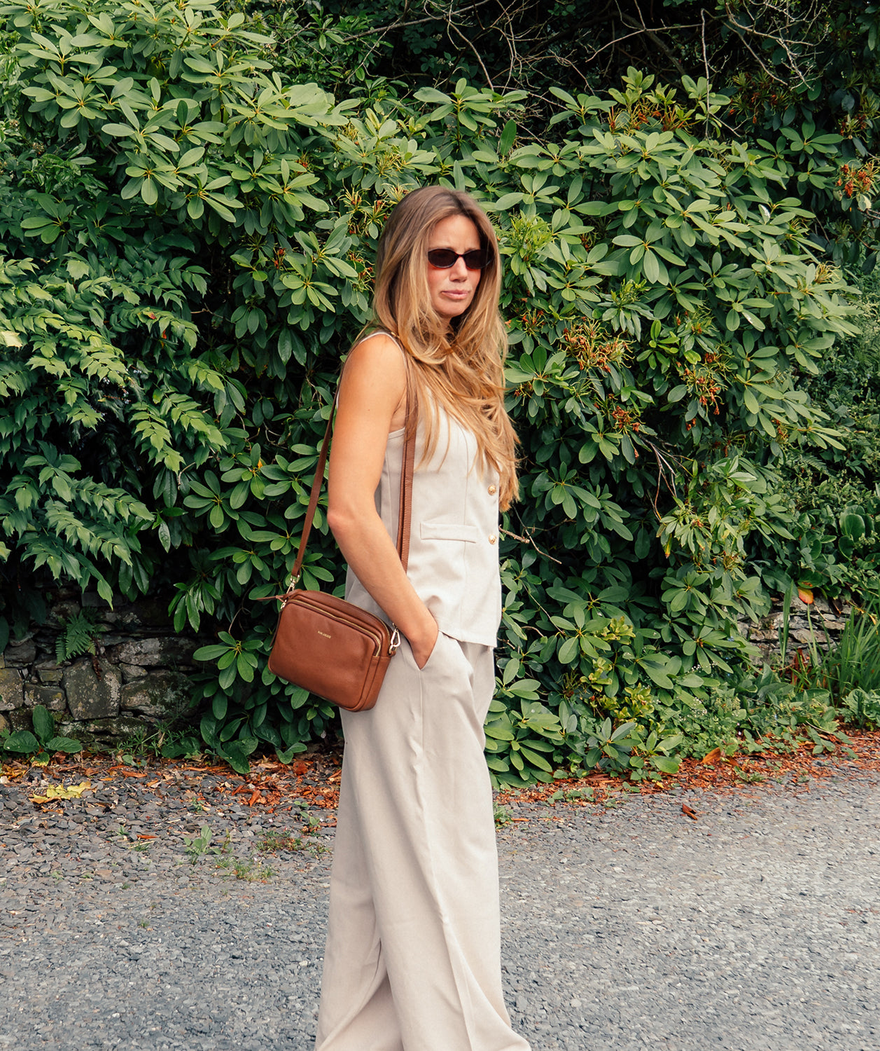 'Remi' Tan Leather Cross Body Bag