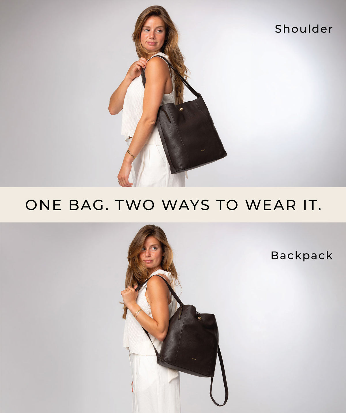 'Luxe' Espresso Leather Backpack & Shoulder Bag