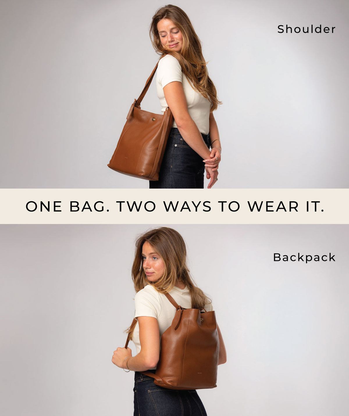 'Luxe' Tan Leather Backpack & Shoulder Bag