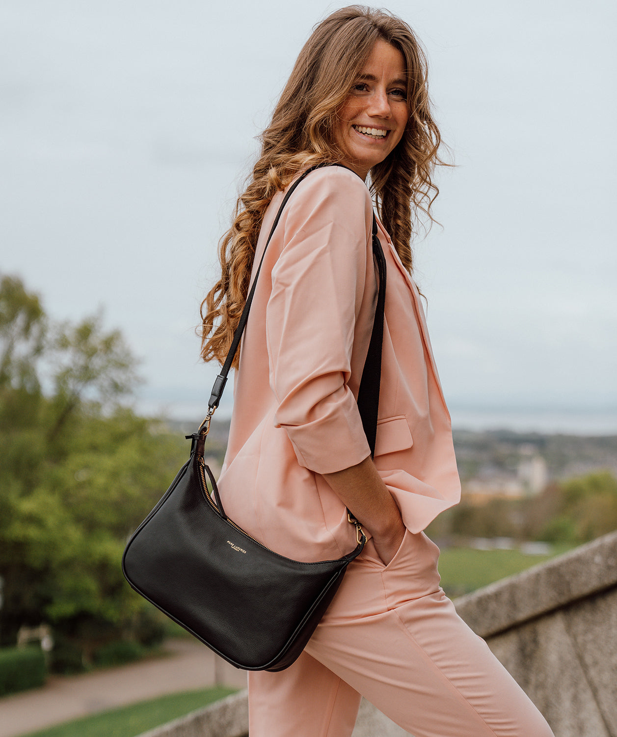 'Lancaster' Black Leather Cross Body Bag