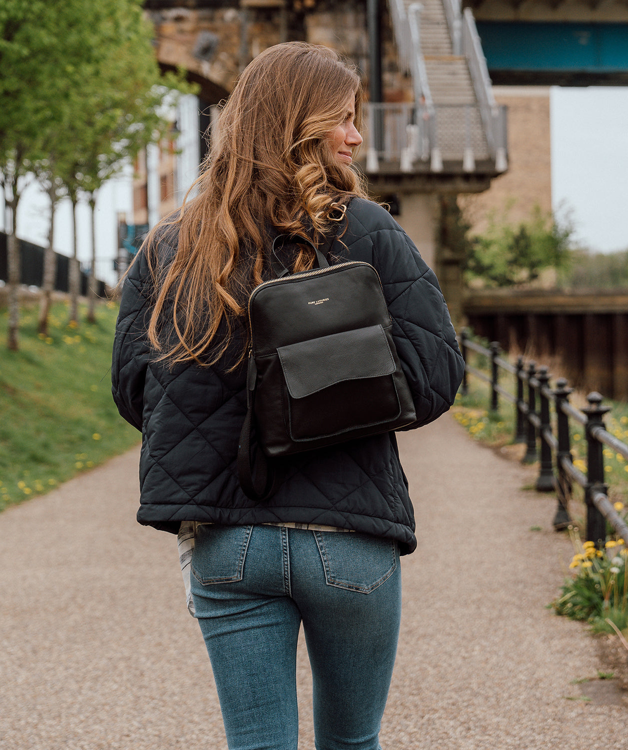 'Harrogate' Black Leather Backpack