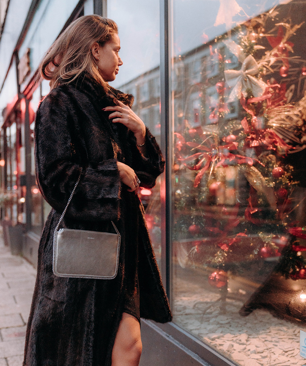 'Adelaide' Metallic Silver Leather Evening Bag