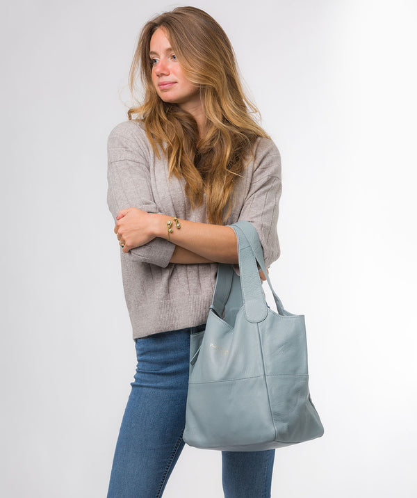 Pure Luxuries Eco Collection Bags: 'Freer' Cashmere Blue Leather Tote Bag