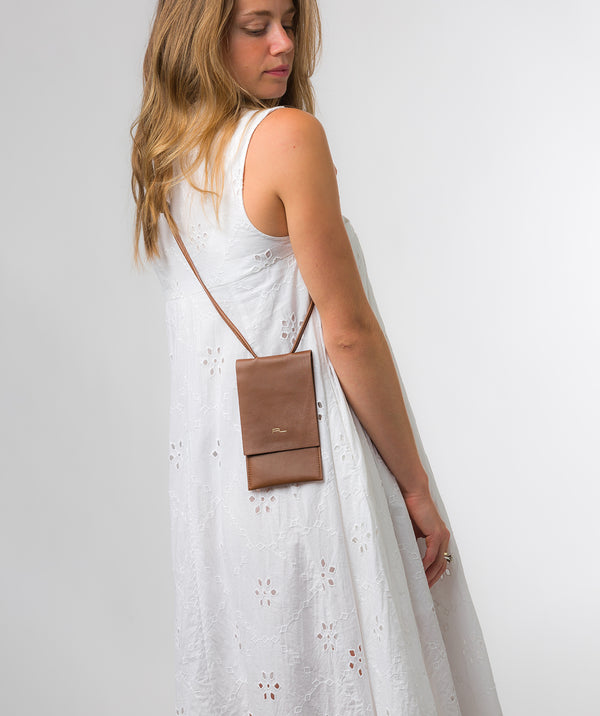 Pure Luxuries Knightsbridge Collection Bags: 'Rina' Chestnut Nappa Leather Cross Body Phone Bag