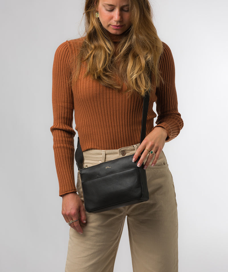 Pure Luxuries Knightsbridge Collection Bags: 'Amber' Black Nappa Leather Cross Body Bag