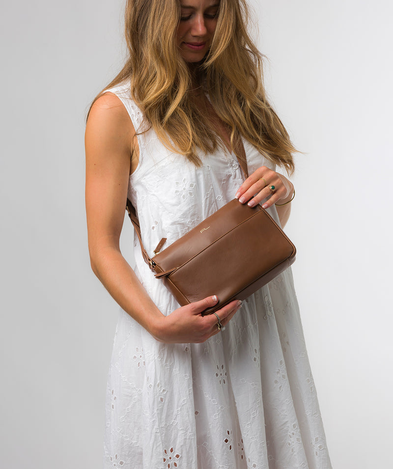 Pure Luxuries Knightsbridge Collection Bags: 'Amber' Chestnut Nappa Leather Cross Body Bag