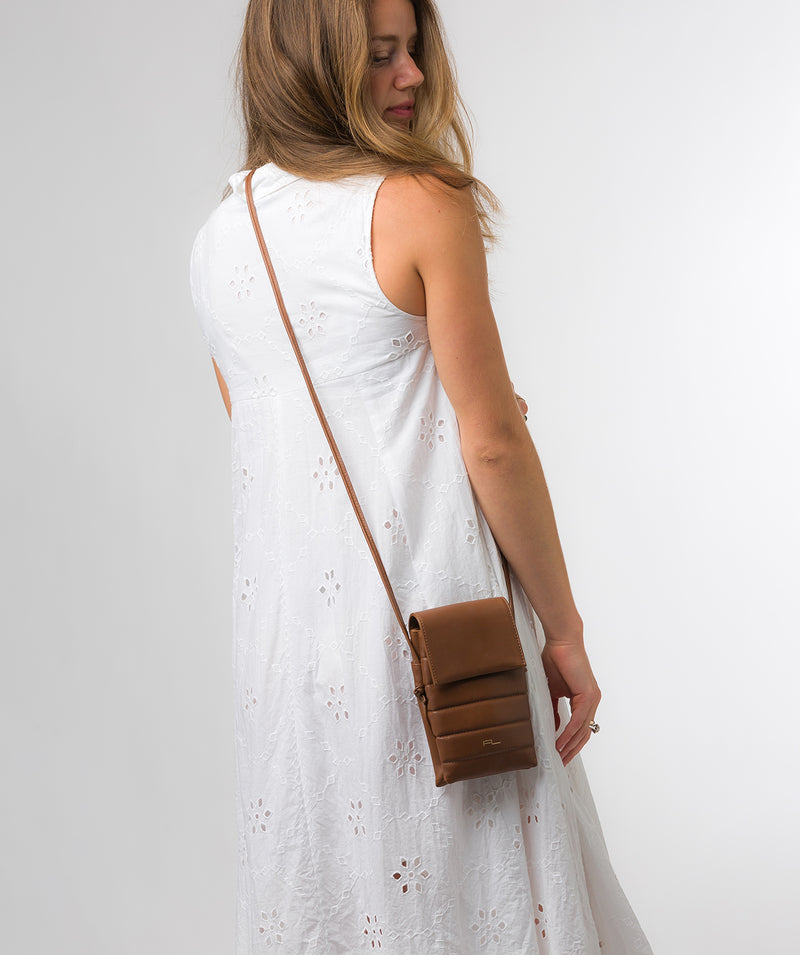 Pure Luxuries Knightsbridge Collection Bags: 'Lilian' Chestnut Nappa Leather Cross Body Phone Bag