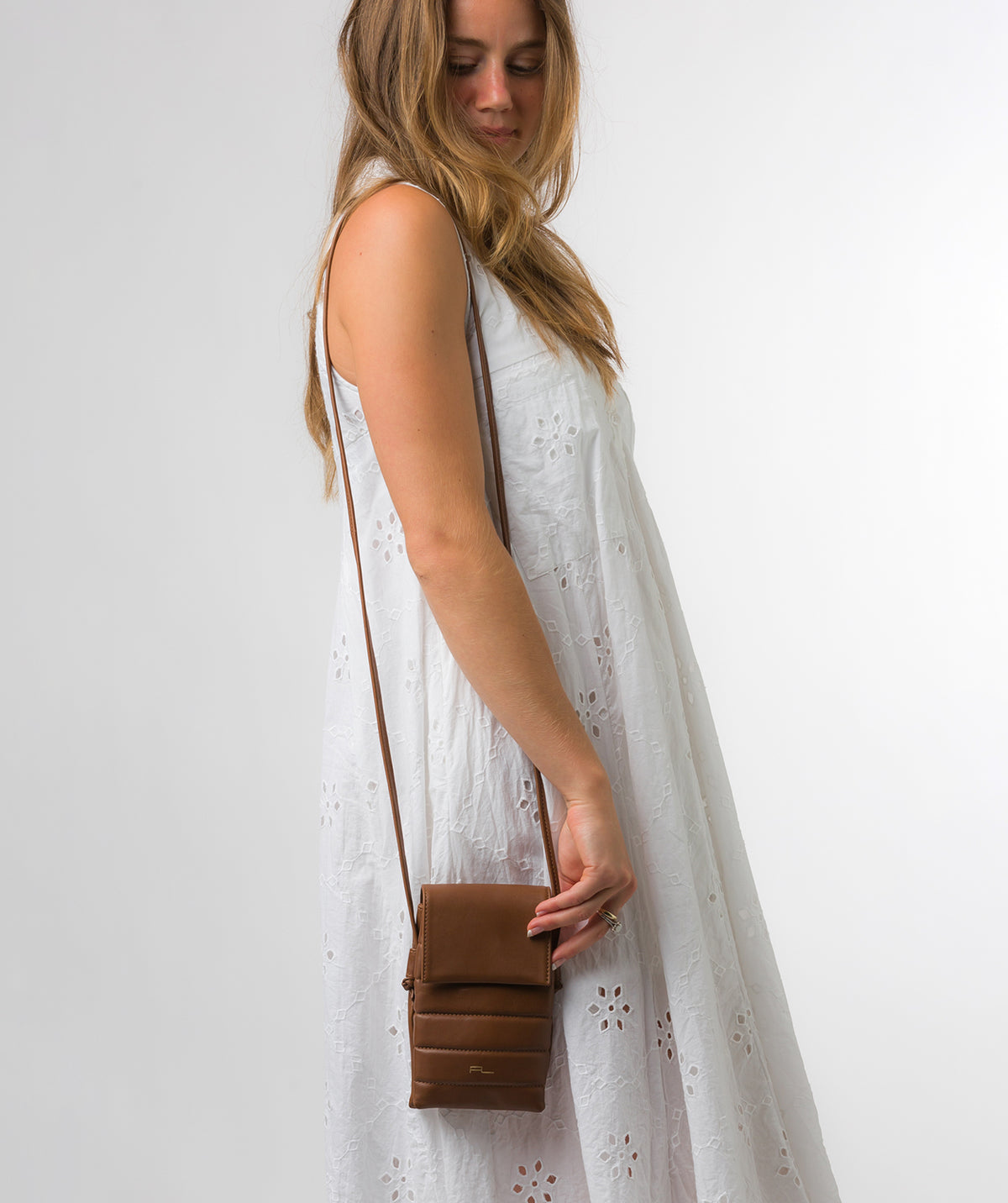 Pure Luxuries Lilian Chestnut Nappa leather crossbody phone bag front view